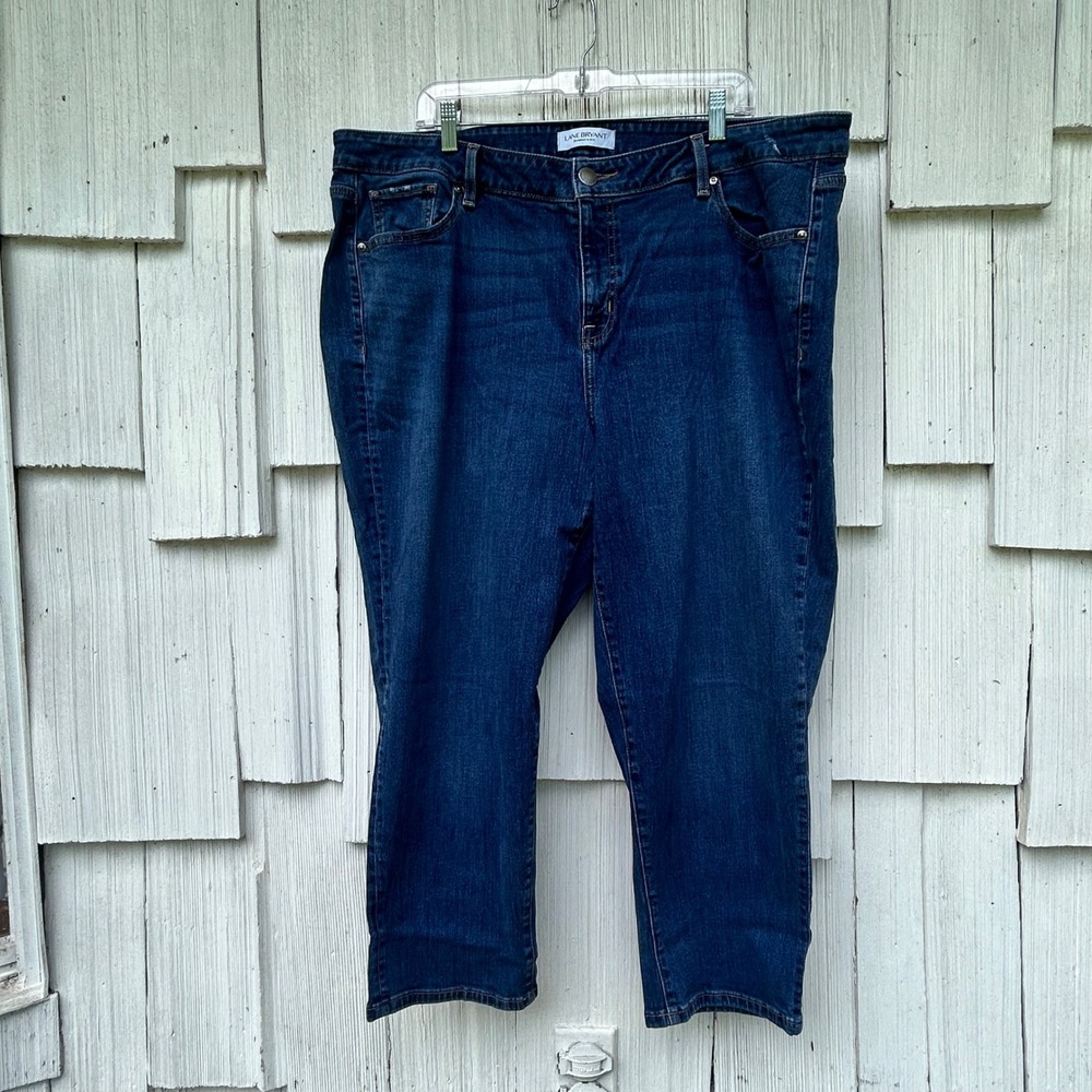 Lane Bryant Womens 20 Dark Wash Straight Leg Cropped Denim Jeans Blue Distressed